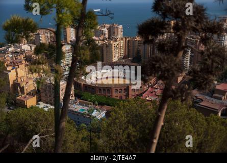 Una vista aerea dell'arena della corrida di Malaga Foto Stock