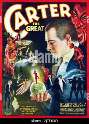 Poster Magico vintage 1920s per carter il Grande. Ripresa Di Un proiettile contrassegnato Foto Stock