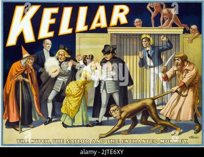 Poster Magico vintage 1920s - Kellar: La Strega, il velatore e la scimmia incantata Foto Stock