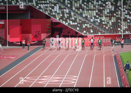 01st agosto 2021 - Tokyo, Giappone: Semifinale maschile 100m 1 ai Giochi Olimpici di Tokyo 2020 (Foto: Mickael Chavet/RX) Foto Stock