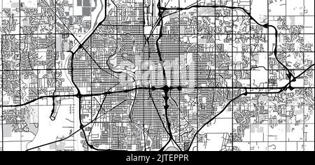 Mappa urbana vettoriale della città di Wichita, Kansas , Stati Uniti d'America Illustrazione Vettoriale