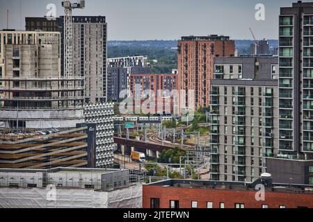 Greater Manchester skyline IL CAVO FERROVIARIO ORDSAL al confine di Salford Foto Stock