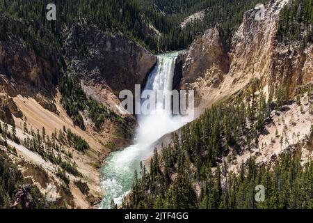 Le Lower Falls del fiume Yellowstone si schiantano nel canyon, il parco nazionale di Yellowstone, Wyoming, USA Foto Stock