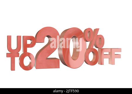 3D reso segno di vendita della bandiera di sconto che mostra meno - fino a fino a 20% di sconto Foto Stock