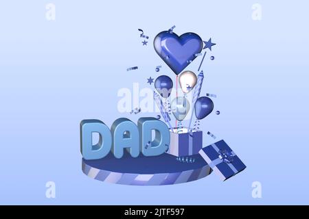 3D render podio esposizione di palloncini confetti cuore scatola regalo adatto per i padri giorno San Valentino compleanno carta invito Foto Stock