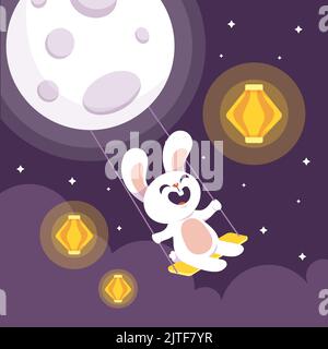 Illustrazione piatta per la celebrazione di festa di metà autunno illustrazione Vector Illustrazione Vettoriale