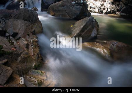 L'acqua scorre in un fiume di montagna Foto Stock