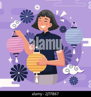 Illustrazione piatta per la celebrazione di festa di metà autunno illustrazione Vector Illustrazione Vettoriale