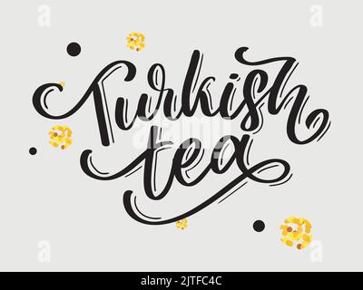 Cerimonia delle tradizioni turche del tè. Ora del tè. Elementi decorativi per il tuo design. Illustrazione vettoriale con tazza orientale Illustrazione Vettoriale