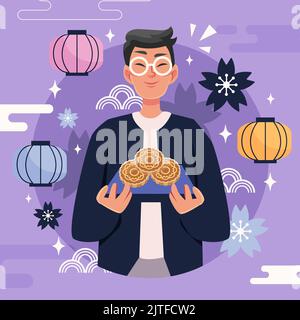 Illustrazione piatta per la celebrazione di festa di metà autunno illustrazione Vector Illustrazione Vettoriale
