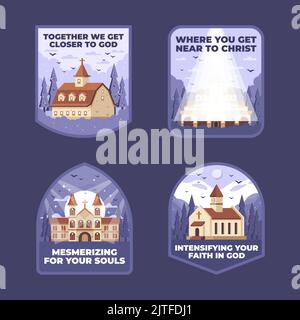 Etichette della chiesa cristiana disegnate a mano illustrazione vettoriale Illustrazione Vettoriale