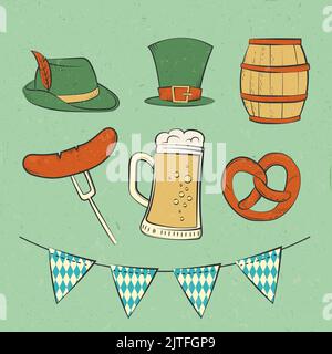 Set di elementi disegnati a mano per l'illustrazione vettoriale oktoberfest Celebration Illustrazione Vettoriale