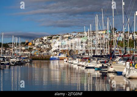 Barche ormeggiate a Brixham Marina, Devon, Inghilterra Foto Stock