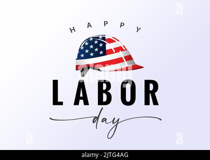 Biglietto d'auguri per l'Happy Labor Day, casco con bandiera degli Stati Uniti. Realizzazioni dei lavoratori americani, vacanza negli Stati Uniti Lunedi, 5th settembre. Vettore Illustrazione Vettoriale