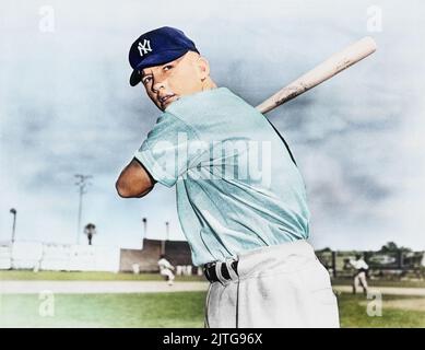 Mickey Mantle - Fotografia di notizie utilizzata per la sua carta da rookie Bowman del 1951 - colorata Foto Stock