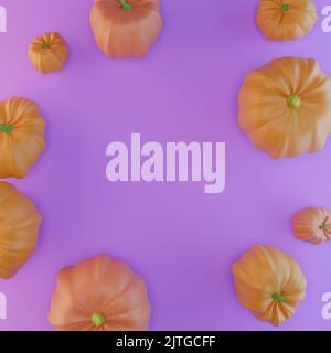 Felice Halloween celebrazione sfondo con Orange Pumpkins. 3d illustrazione per il biglietto di auguri delle festività, l'invito, il poster del calendario Foto Stock