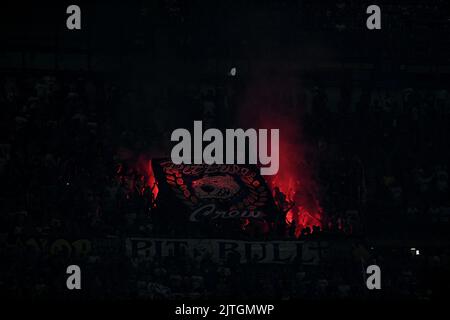 Inter tifosi durante la Serie Italiana Una partita di calcio FC Internazionale vs Cremonese allo stadio San Siro di Milano il 30/08/22 Foto Stock