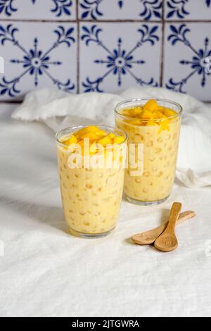 Budino di mango di cocco tailandese - budino di tapioca Foto Stock