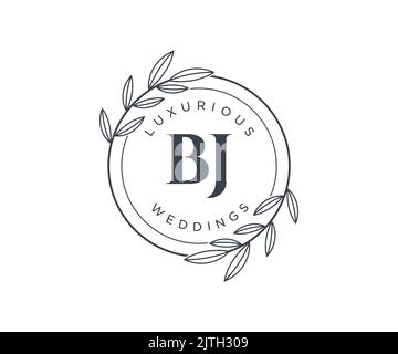 BJ iniziali lettera monogramma modello logo matrimonio, modelli moderni minimalisti e floreali disegnati a mano per le carte di invito, Salva la data, elegante Illustrazione Vettoriale