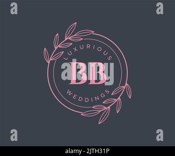 BB iniziali lettera Wedding monogramma modello loghi, disegnati a mano moderno minimalista e modelli floreali per carte di invito, Salva la data, elegante Illustrazione Vettoriale