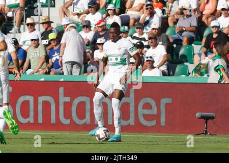 Elche, Spagna. 27th ago, 2022. Helibelton Palacios (Elche) Calcio : Spagnolo 'la Liga Santander' incontro tra Elche CF 0-1 Real Sociedad all'Estadio Martinez Valero di Elche, Spagna . Credit: Mutsu Kawamori/AFLO/Alamy Live News Foto Stock