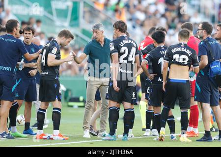 Elche, Spagna. 27th ago, 2022. Imanol Alguacil (Sociedad) Calcio : Spagnolo 'la Liga Santander' incontro tra Elche CF 0-1 Real Sociedad all'Estadio Martinez Valero di Elche, Spagna . Credit: Mutsu Kawamori/AFLO/Alamy Live News Foto Stock