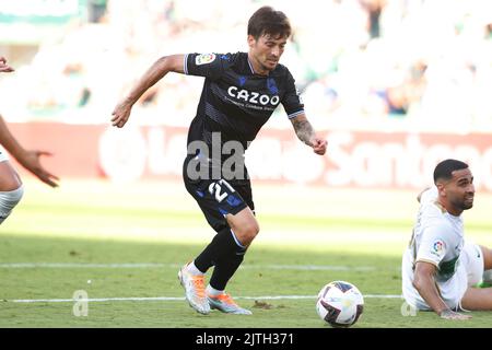 Elche, Spagna. 27th ago, 2022. David Silva (Sociedad) Calcio : incontro spagnolo 'la Liga Santander' tra Elche CF 0-1 Real Sociedad all'Estadio Martinez Valero di Elche, Spagna . Credit: Mutsu Kawamori/AFLO/Alamy Live News Foto Stock