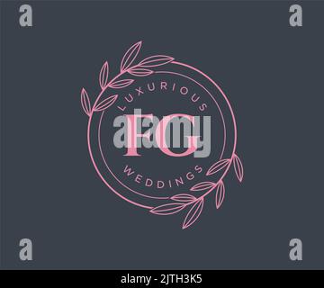 FG iniziali lettera matrimonio monogramma modello loghi, a mano disegnata moderna minimalista e modelli floreali per carte di invito, Salva la data, elegante Illustrazione Vettoriale