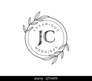 JC iniziali lettera monogramma modello logo matrimonio, modelli moderni minimalisti e floreali disegnati a mano per le carte di invito, Salva la data, elegante Illustrazione Vettoriale