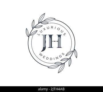 JH iniziali lettera matrimonio monogramma modello loghi, a mano disegnata moderna minimalista e modelli floreali per le carte di invito, Salva la data, elegante Illustrazione Vettoriale