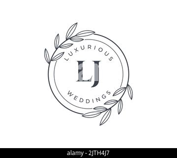 LJ iniziali lettera monogramma modello logo matrimonio, modelli moderni minimalisti e floreali disegnati a mano per le carte di invito, Salva la data, elegante Illustrazione Vettoriale