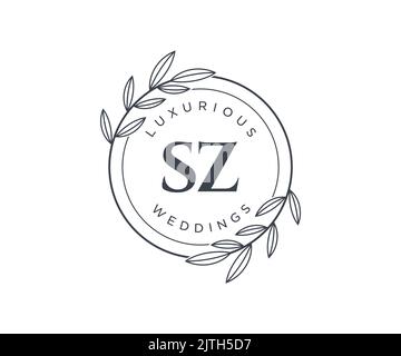 Sigla SZ lettera monogramma modello logo matrimonio, modelli moderni minimalisti e floreali disegnati a mano per carte di invito, Salva la data, elegante Illustrazione Vettoriale