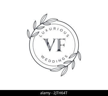 VF iniziali lettera monogramma modello logo matrimonio, modelli moderni minimalisti e floreali disegnati a mano per le carte di invito, Salva la data, elegante Illustrazione Vettoriale