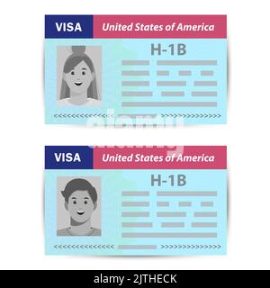 H1b Visa USA per assumere temporaneamente lavoratori stranieri in professioni specializzate. Documento immigrazione. Illustrazione del modello vettoriale nel passaporto. Illustrazione Vettoriale