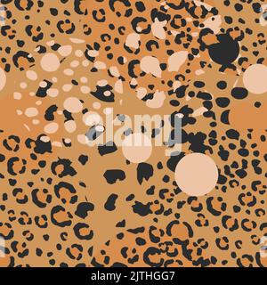 Astratto moderno leopardo motivo senza giunture con cerchi. Animali sfondo alla moda. Illustrazione vettoriale decorativa a colori per stampa, cartoncino, tessuto Illustrazione Vettoriale