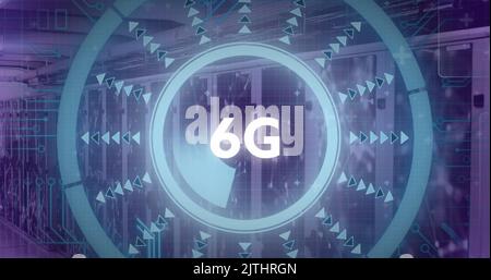 Immagine dell'elaborazione dei dati e del testo 6g nella sala server Foto Stock