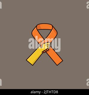 Nastro giallo e arancione con illustrazione vettore di aiuto mano per la Giornata di prevenzione del suicidio il 10 settembre. Illustrazione Vettoriale