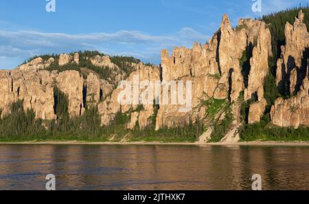 Parco nazionale dei pilastri di Lena a Yakutia, Russia, patrimonio mondiale dell'UNESCO Foto Stock