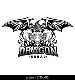 Dragon Squad Monster Silhouette Vector illustrazioni per il tuo lavoro Logo, mascotte merchandise t-shirt, adesivi e disegni di etichette, poster, biglietto d'auguri Foto Stock