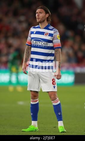 Sheffield, Inghilterra, 30th agosto 2022. Jeff Hendrick di Reading durante la partita del campionato Sky Bet a Bramall Lane, Sheffield. L'immagine di credito dovrebbe essere: Simon Bellis / Sportimage Foto Stock