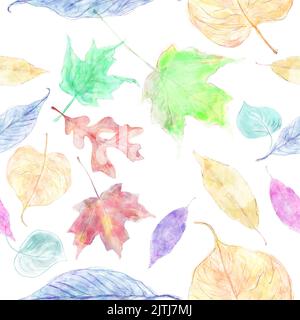Acquerello immagine delle foglie colorate d'autunno . Ripetizione senza giunture Foto Stock