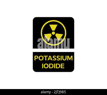 Nuclear Acciden, Potassium ioduro logo design.Potassium ioduro per l'uso in caso di contaminazione radioattiva disegno vettore e illustrazione. Illustrazione Vettoriale