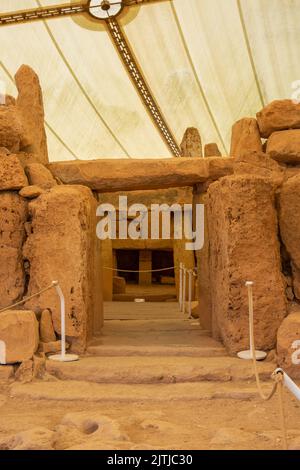 Antico tempio megalitico di Mnajdra in Qrendi Malta Foto Stock