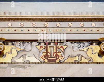 Muro decorativo all'Accademia di Atene, Atene, Attica, Grecia Foto Stock