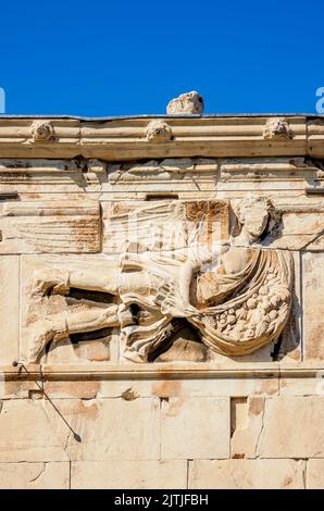 Torre dei Venti o Orologio di Andronikos Kyrhestes, vista dettagliata, Foro Romano, Atene, Attica, Grecia Foto Stock