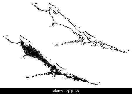 Exuma isola (Commonwealth delle Bahamas, Cenrtal America, isole caraibiche) mappa illustrazione vettoriale, scricbble schizzo Grande Exuma mappa Illustrazione Vettoriale