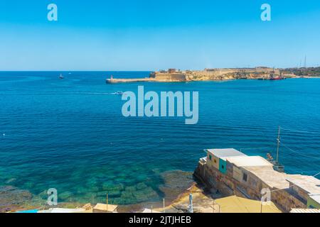 Vista del Forte Ricasoli da la Valletta, Malta Foto Stock