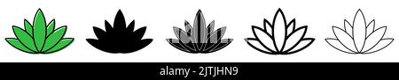 Icona Lotus. Set di icone diverse di lotus. Silhouette floreale. Illustrazione vettoriale. Segno nero Illustrazione Vettoriale