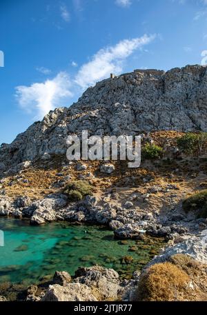 Agia Agathi Beach (sabbia dorata) sull'isola di Rodi, Grecia Foto Stock