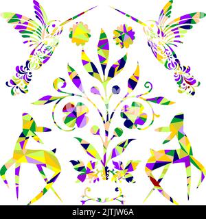 talavera colorata hummingbird arte messicana in formato vettoriale Illustrazione Vettoriale